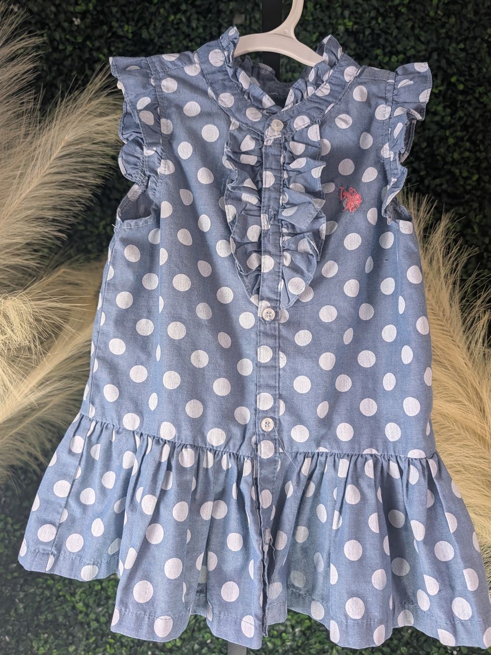 Ralph Lauren Girls' Blue Polka Dot Ruffle Dress